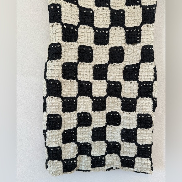 Nanushka Najya Black Cream Checked Square Neck Recycled Ribbons Mini Dress M - Picture 14 of 16